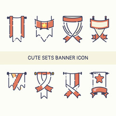 Cute sets ribbon banner icon, illustrator