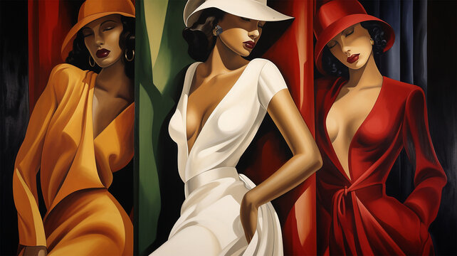 Drei Selbstbewusste Frauen im Stil von Tamara de Lempicka