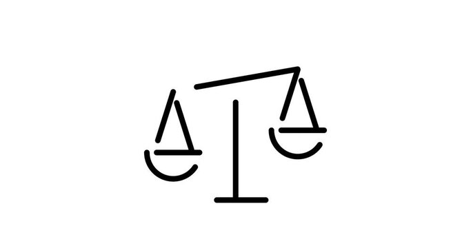 scales of justice animated outline icon with alpha channel. scales of justice 4k video animation for web, mobile and ui design