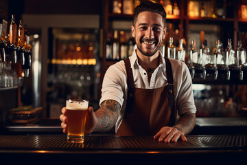 Bartender serving a pint of beer