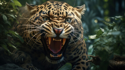 A close-up of a leopard in the wild, Generative AI