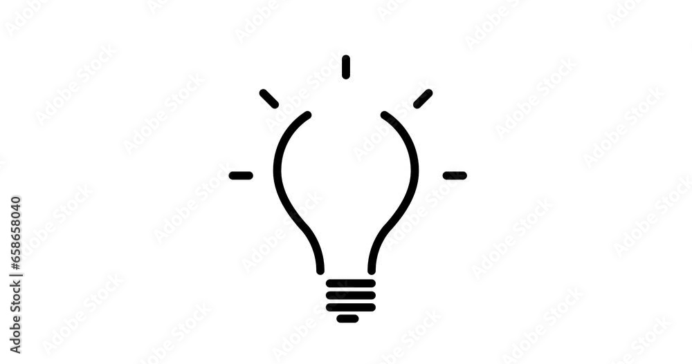 Poster light bulb animated outline icon with alpha channel. light bulb 4k video animation for web, mobile a