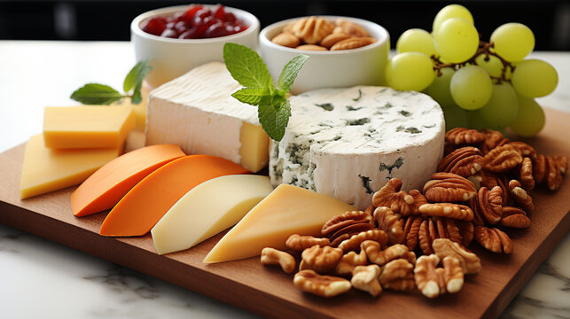 A cheese board with a selection of cheeses UHD wallpaper Stock Photographic Image
