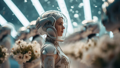 Fototapeta premium Wedding photographer in space futuristic wedding