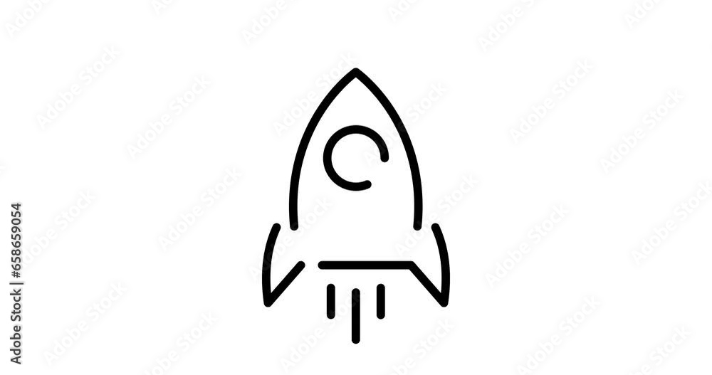 Aufkleber space rocket animated outline icon with alpha channel. space rocket 4k video animation for web, mobi