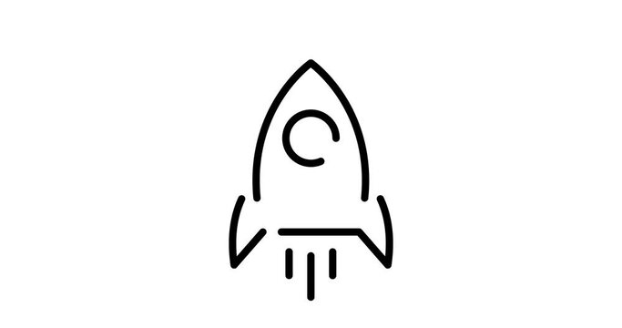 space rocket animated outline icon with alpha channel. space rocket 4k video animation for web, mobile and ui design