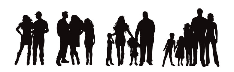 Set of vector silhouettes of family on white background. Symbol of home and parenthood.