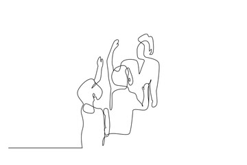 teacher lesson little students raising hands education line art design