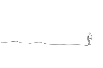Fototapeta premium man outside looking at the horizon in the distance back view full body length line art design
