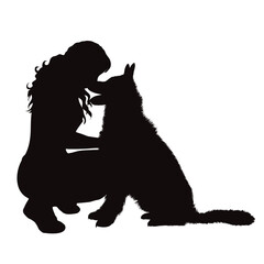 Vector silhouettes of girl with her dog on white background. Symbol of pet and canine. - 658659863