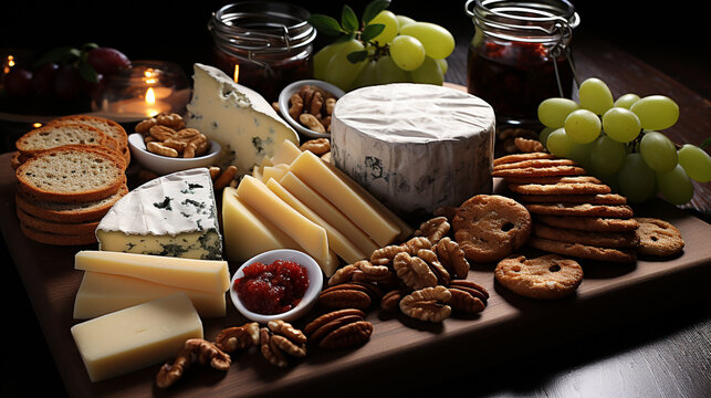A cheese board with a selection of cheeses UHD wallpaper Stock Photographic Image