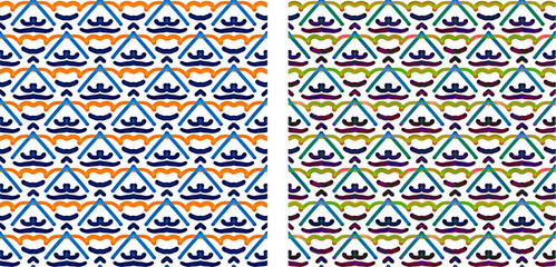 Abstract Mountain, Cloud, River, Vector Seamless Repeating Pattern Tile Set