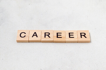Top view of Career word on wooden cube letter block on white background. Business concept