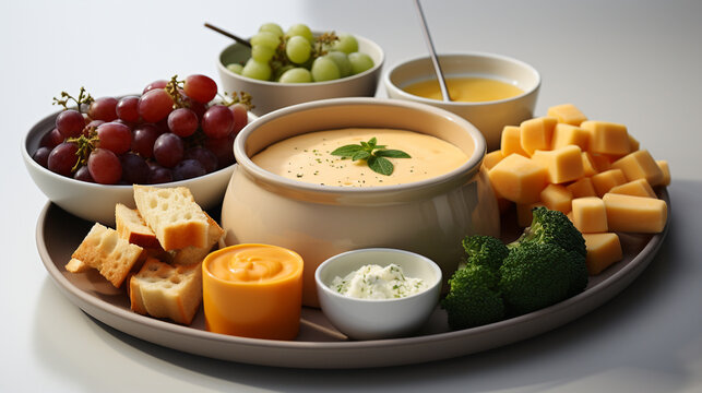 A cheese fondue set with a bubbling pot of melted cheese UHD wallpaper Stock Photographic Image