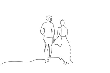 young family vacation couple walking line art design