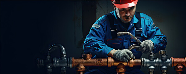 plumber at work banner, plumbing repair service