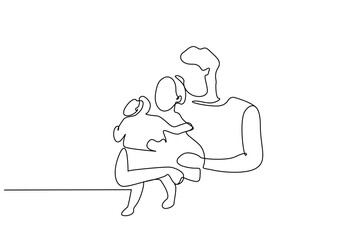family couple baby together happy moment portrait life line art design