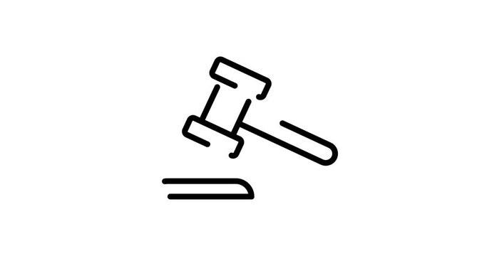judge gavel animated outline icon with alpha channel. judge gavel 4k video animation for web, mobile and ui design