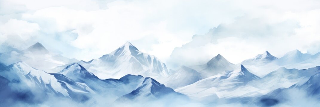 a watercolor painting with mountains and snow, generative AI