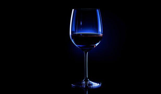 Wine glass on black background with side light. Professional photo concept. AI generated