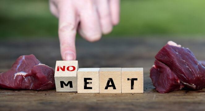Wooden cubes form the expression 'eat no meat'..