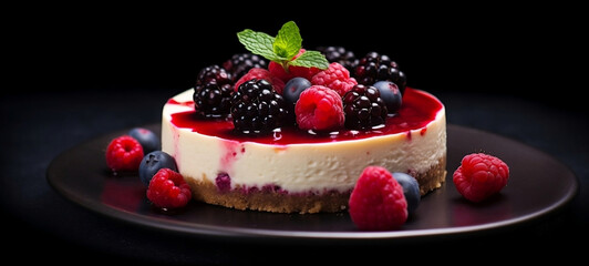 Red berry cheesecake. Generative AI.