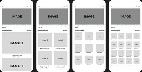 4 Wireframe Vector ui application interface mobile wireframes management sitemap vector mockup design template - obrazy, fototapety, plakaty