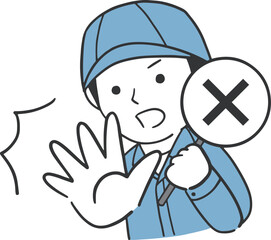 プレートと手でバツを表現する男性作業員のイラスト素材