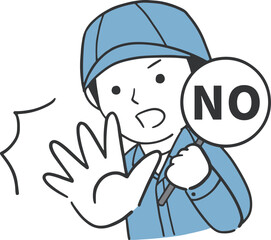 プレートと手でNOを表現する男性作業員のイラスト素材