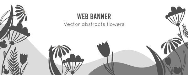 Naklejka premium Template web banner for Black Friday event and promotional, grey flowers, tulips & daisy