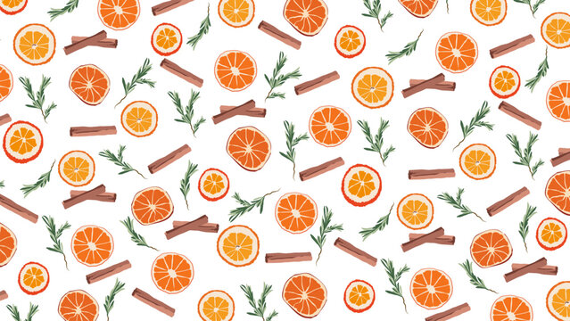 No&euml;l fond d&rsquo;&eacute;cran, orange, canelle, romarin, papier cadeaux