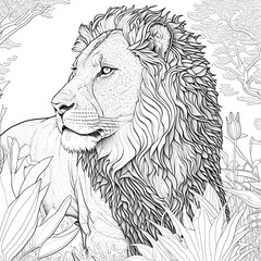 colouring page for adults lion clean line art geometric style 