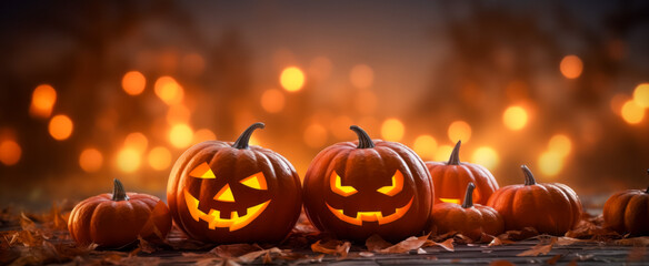 Halloween pumpkins on bokeh background