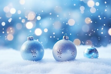 Enchanting Winter Evening: Christmas Ornaments in Snowy Delight