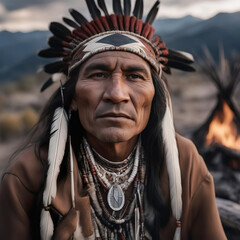 Retrato de un nativo americano de la tribu apache  - obrazy, fototapety, plakaty
