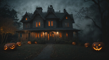 Spooky haunted house evoking a Halloween atmosphere