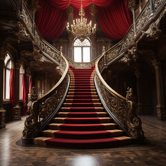 Luxurious Ascent: A Grand Staircase in a Majestic Room,red carpet entrance
