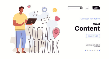 Social media marketing. Business promotion in network. SMM banner, website, template, landing page. Vector characters flat cartoon illustration.