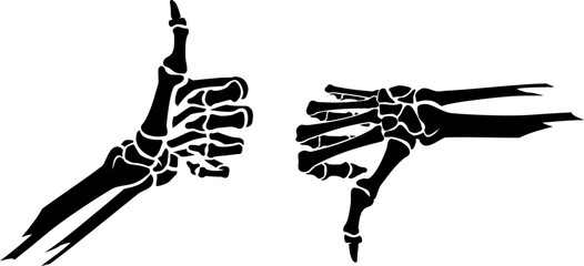 Skeleton Hand, Thumbs Up and Thumbs Down Gesture. Isolated Silhouette