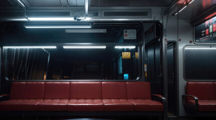 interior of a train car in the night - Generative AI