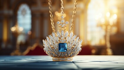 Tsar's necklace made of diamonds and sapphire in ancient Rus'. - obrazy, fototapety, plakaty