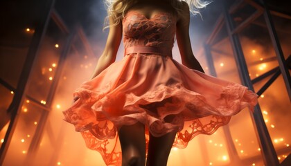 female legs in a dress dance in passionate feelings.