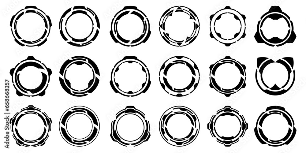 Poster sci-fi futuristic circle hud dashboard display virtual reality technology screen. user interface set
