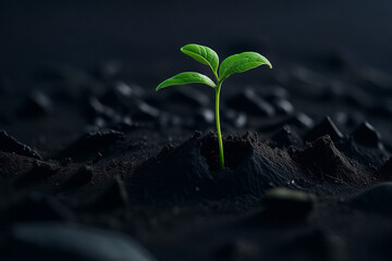 A seedling growing in the middle of a barren field