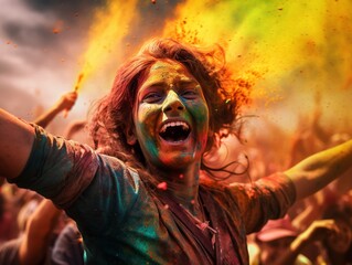 Mittendrin beim Fest der Farben - Junger Mann beim Holi Festival in Indien