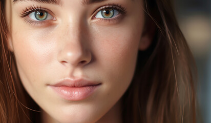 Fototapeta premium Closeup portrait of pretty girl. AI generated