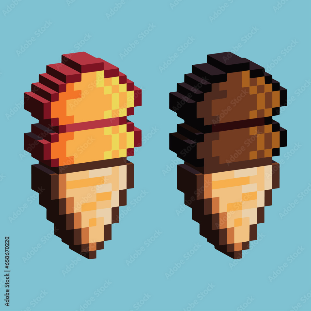 Poster isometric pixel art 3d of ice cream for items asset. ice cream on pixelated style.8bits perfect for 