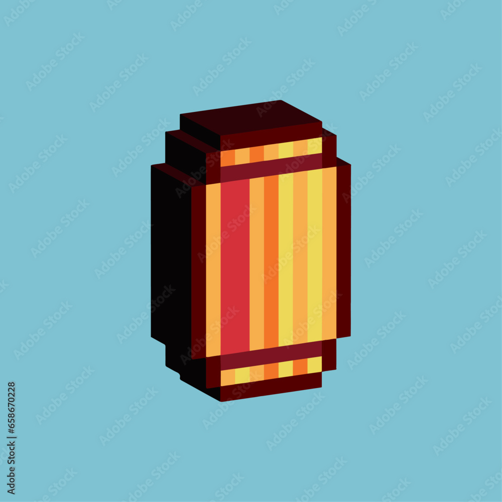 Poster isometric pixel art 3d of water can for items asset. golden water can on pixelated style.8bits perfe