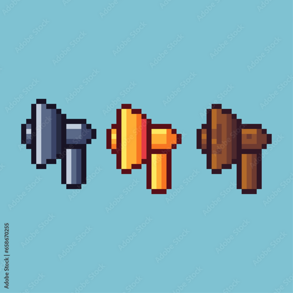 Poster pixel art sets of speaker sound icon with variation color item asset. simple bits of speaker on pixe
