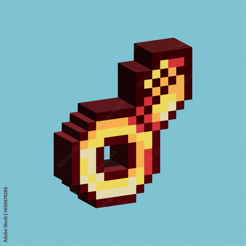 Poster isometric pixel art 3d of gold key for items asset. golden key on pixelated style.8bits perfect for 